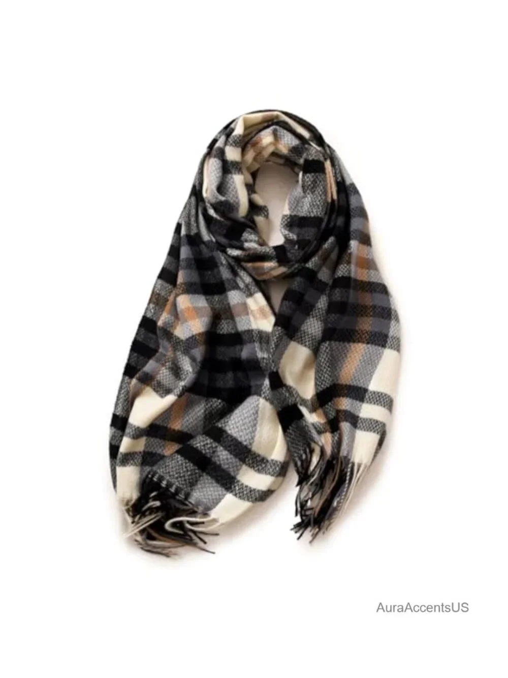 Women's Plaid Cashmere Feel Scarf Shawl Wrap Winter Soft Long Tassel